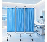 Biombo médico plegable sobre ruedas, divisor de habitación de acero inoxidable con cortina no tejida, división de privacidad portátil para clínica, hospital