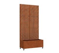 Biombo nordepp con jardinera 4 ruedas acero corten 190x82x38 cm - marrón óxido [casa.pro]
