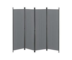 Biombo Separador de 4 Paneles Huesca 171 x 200 cm Decoración Interior contra Visión Mampara Lateral Protectora Pantalla Divisor de Habitaciones Acero Gris Oscuro