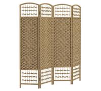 HOMCOM Biombo Plegable de 4 Paneles Cuerda de Papel 160x170 cm Natural | Biombo Separador de Ambientes, Marco de Madera, Decoración para Dormitorio, Salón