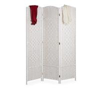 Relaxdays Biombo 3 Paneles, 170 x 120 cm Aprox., Separador Ambientes Plegable, Madera y Cuerda de Papel, Blanco