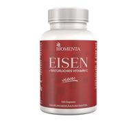 BIOMENTA Complejo de hierro - con bisglicinato de hierro + cobre + vitamina A + vitamina C + vitamina K2 MK7 + ácido fólico + vitaminas B + calcio + potasio - vegano - 120 cápsulas de hierro