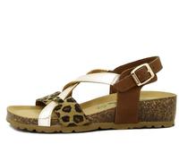BioNatura Sandalias de mujer de piel marrón dorado y animal, cuña baja, 12A826E25, Marrón Oro Y Animalier, 39 EU