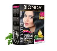 BIONDA Professional Color Cream 2 Tinte permanente para el cabello, azul y negro, 200 ml, paquete doble, queratina y moringa, color intenso y duradero con brillo, cobertura 100% de canas