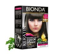 BIONDA Professional Color Cream 3 Tinte permanente para el cabello, 200 ml, paquete doble, queratina y moringa, color intenso y duradero con brillo, cobertura 100% de canas