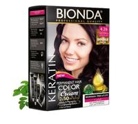 BIONDA Professional Color Cream 4.26 Tinte permanente para el cabello, cereza oscura, 200 ml, pack doble, queratina y moringa, color intenso y duradero con brillo, cobertura 100% de canas