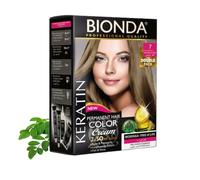 BIONDA Professional Color Cream 7 Tinte permanente para el cabello, rubio natural, 200 ml, paquete doble, queratina y moringa, color intenso y duradero con brillo, cobertura 100% de canas