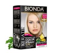 BIONDA Professional Color Cream - Tinte permanente para el cabello, 200 ml, paquete doble, queratina y moringa, larga duración y color con brillo, cobertura 100% de canas (rubio perlado 921S, 200 ml)
