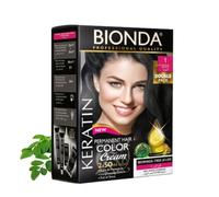 BIONDA Professional Color Cream - Tinte permanente para el cabello, color 1 negro, 200 ml, paquete doble, queratina y moringa, color intenso y duradero con brillo, cobertura 100% de canas