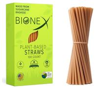 Bionex - Pajitas de caña de azúcar biodegradables, (20,3 cm de longitud), (100 pajas/caja) Alternativa al plástico