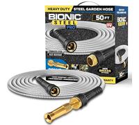 BIONIC STEEL Manguera de jardín PRO - Manguera de jardín de metal de acero inoxidable 304 de 50 pies - Resistente, liviana, sin torceduras y más fuerte que nunca con accesorios de latón
