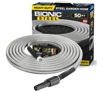 Bionic Steel Metal Garden Hose 50 Ft with Nozzle 304 Stainless Steel Water Hose 50 Ft Garden Hose Tough & Flexible Lightweight Crush Resistant Fitting