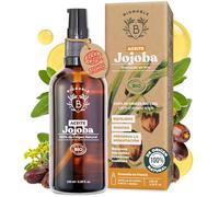 Bionoble Aceite de Jojoba Orgánico 100ml - 100% Puro, Natural y Prensado en Frío - Rostro, Cuerpo, Cabello, Barba, Uñas - Vegano y Cruelty Free - Jojoba Oil - Botella de Vidrio + Pipeta + Bomba