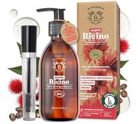Bionoble Aceite de Ricino Orgánico 200ml - 100% Puro, Natural y Prensado en Frío - Pestañas, Cejas, Cuerpo, Cabello, Barba, Uñas - Vegan Castor Oil - Botella de Vidrio + Bomba + Kit de Rímel