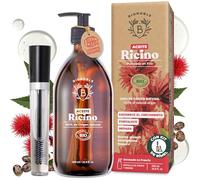 Bionoble Aceite de Ricino Orgánico 500ml - 100% Puro, Natural y Prensado en Frío - Pestañas, Cejas, Cuerpo, Cabello, Barba, Uñas - Vegan Castor Oil - Botella de Vidrio + Bomba + Kit de Rímel