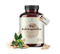 BIONUTRA® Cápsulas de Ashwagandha bio altamente dosificadas - 1950 mg/día - 270 cápsulas x 650 mg - Suplemento de Ashwagandha bio - Vegano - Sin aditivos, sin lactosa ni gluten - Made in Germany