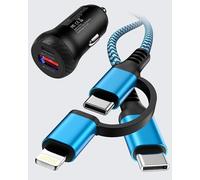 Bioonis Cargador de coche para iPhone 15, adaptador de encendedor USB C con USB-C a USB C 2 en 1, cable tipo C a Lightning para iPhone 15/15 Pro/15 Pro Max/15 Plus/14/13/12/11, Android Samsung Auto