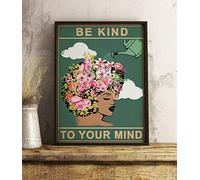 Biopracess Be Kind To Your Mind - Póster espiritual floral vintage para decoración del hogar, letrero de metal de 20 x 30 cm