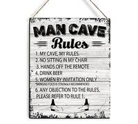 Biopracess Cartel de metal con texto en inglés "Man Cave En Sign", estilo rústico con reglas de la cueva del hombre, cartel de metal, decoración de pared, 20 x 30 cm