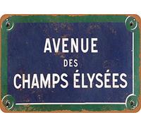 Biopracess Cartel de metal de 20,3 x 30,5 cm, diseño de Avenue des Champs Elysees, aspecto vintage