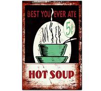 Biopracess Cartel de metal grueso retro con texto en inglés "Hot Soup 5 Dollar Tin S", cartel de metal grueso para decoración de pared, 20,3 x 30,5 cm
