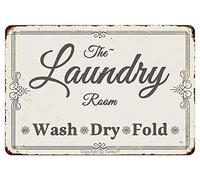 Biopracess Letrero de metal con texto en inglés "The Laundry Room Wash Dry Fold" para decoración de pared, 20,3 x 30,5 cm