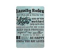Biopracess Letrero decorativo de madera con cita familiar rústica, con texto en inglés "Family Rules Respect One Another Always Tell The Truth", letrero de metal retro vintage, póster de metal para