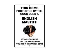 Biopracess - Letrero metálico de aluminio con texto en inglés Mastín con texto en inglés "Home Protected By Good Lord And Plaque para patio, garaje, entrada, casa, valla, 20,3 x 30,5 cm