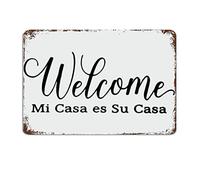 Biopracess Mi Casa Es Su Casa - Letrero de metal motivacional con cita de bienvenida en español, cartel de metal retro vintage para decoración de pared, 20,3 x 30,5 cm