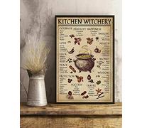 Biopracess Póster de arte de pared con texto en inglés "Kitchen Witchery Magic Knowledge", retro, vintage, decoración del hogar, póster de metal, 20 x 30 cm