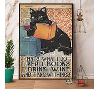 Biopracess Póster de metal con texto en inglés "Black Cat Book And Wine That Is What I Do", 20,3 x 30,5 cm
