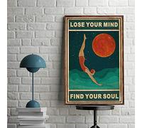 Biopracess Póster de natación con texto en inglés "Lose Your Mind Find Your Soul", póster de amor, regalo para amantes de la natación, póster vintage de natación, cartel de metal de 20 x 30 cm