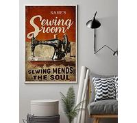 Biopracess Póster de sala de costura, póster de costura con texto en inglés "Sewing Mends The Soul", máquina de coser, regalo de alcantarillado, decoración de sala de costura, letrero de pared para
