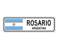 Biopracess Rosario, letrero de calle de Argentina, bandera argentina, ciudad, campo, carretera, pared, regalo, señal de calle, 4 x 16 pulgadas