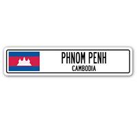 Biopracess Señal de calle de aluminio de Phnom Penh Camboya, bandera de Camboya, ciudad, campo, carretera, señal de pared, 4 x 16 pulgadas