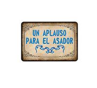 Biopracess Un Aplauso Para El Asador - Decoración del hogar, bar, hombre, cueva, garaje, letrero de metal, retro, vintage, póster de metal, decoración de pared, 8 x 12 pulgadas