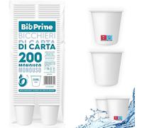 BioPrime - 200 unidades - Vasos de agua de papel 200 ml - Vasos de 200 ml biodegradables - Para bebidas calientes, agua y bebidas - Vasos desechables
