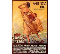 Bioprocess 1917 Valencia Grandes Fiestas Mujer Española con Roses Vintage Póster Decoración de Pared Placa Metal Cartel Metal Cartel 8X12 Pulgadas