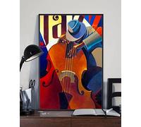 Bioprocess Cartel de jazz a todo color con el hombre de contrabass, póster de decoración de pared, cartel de metal, 8 x 12 pulgadas