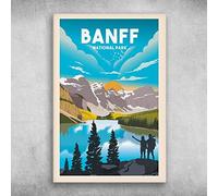 Bioprocess Cartel de metal Banff National Park Pareja Senderismo Pared Arte Decoración de pared Cartel de metal 8 x 12 pulgadas