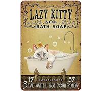Bioprocess Cartel de metal para puerta de gato en la bañera, diseño de gato perezoso y jabón de baño, ahorra agua, usa tu pinza, decoración de pared vintage, póster de metal de 8 x 12 pulgadas