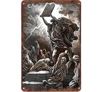 Bioprocess Letrero de metal con texto en inglés "Moisés y los Diez Mandamientos" de la historia de la Biblia, letrero decorativo religioso, 20,3 x 30,5
