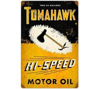 Bioprocess Letrero de metal retro vintage de Tomahawk Motor Oil para cueva de hombre, garaje, tienda, decoración de pared, decoración de pared, póster de metal de 8 x 12 pulgadas