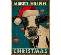 Bioprocess Merry Heffin' Christmas Cow Decor Póster Arte de Pared Cartel de Metal 8x12 Pulgadas
