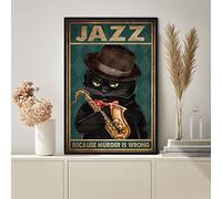 Bioprocess Music Vintage Jazz Because Murder is Wrong Black Cat Jazz L Gift Jazz Music Music Decor Poster Wall Art Tin Sign Decor Cartel de metal 8 x 12 pulgadas
