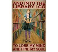 Bioprocess Placa decorativa para pared con texto en inglés «Girl Loves Books And Into The Library I Go To Lose My Mind & Find My Soul For Home Garden» (20,3 x 30,5 cm)