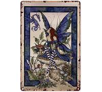 Bioprocess Póster de setas, letrero de metal para jardín, hada azul, dragón, niña, hongo, decoración elegante, póster de metal, póster de decoración de pared, letrero de metal de 8 x 12 pulgadas