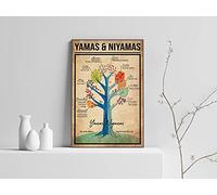 Bioprocess Póster de Yamas & Niyamas con árbol de yoga, póster de yoga, hippie, cabeza de flor, póster de meditación, decoración de habitación para el hogar, letrero de metal de 8 x 12 pulgadas