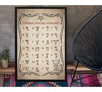 Bioprocess Póster del alfabeto de brujas tebanas, póster del alfabeto mágico de brujas, póster de decoración de pared, póster de metal de 8 x 12 pulgadas