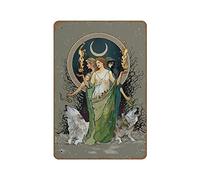 Bioputty Póster pintado de Diosa de la Luna Hécate Tapiz Wiccan Hécate Bruja Pintado Novedad Cartel de metal Placa de metal Bar Pub Vintage Retro Decoración de Pared Hogar Grupo Porche 8 x 12 pulgadas